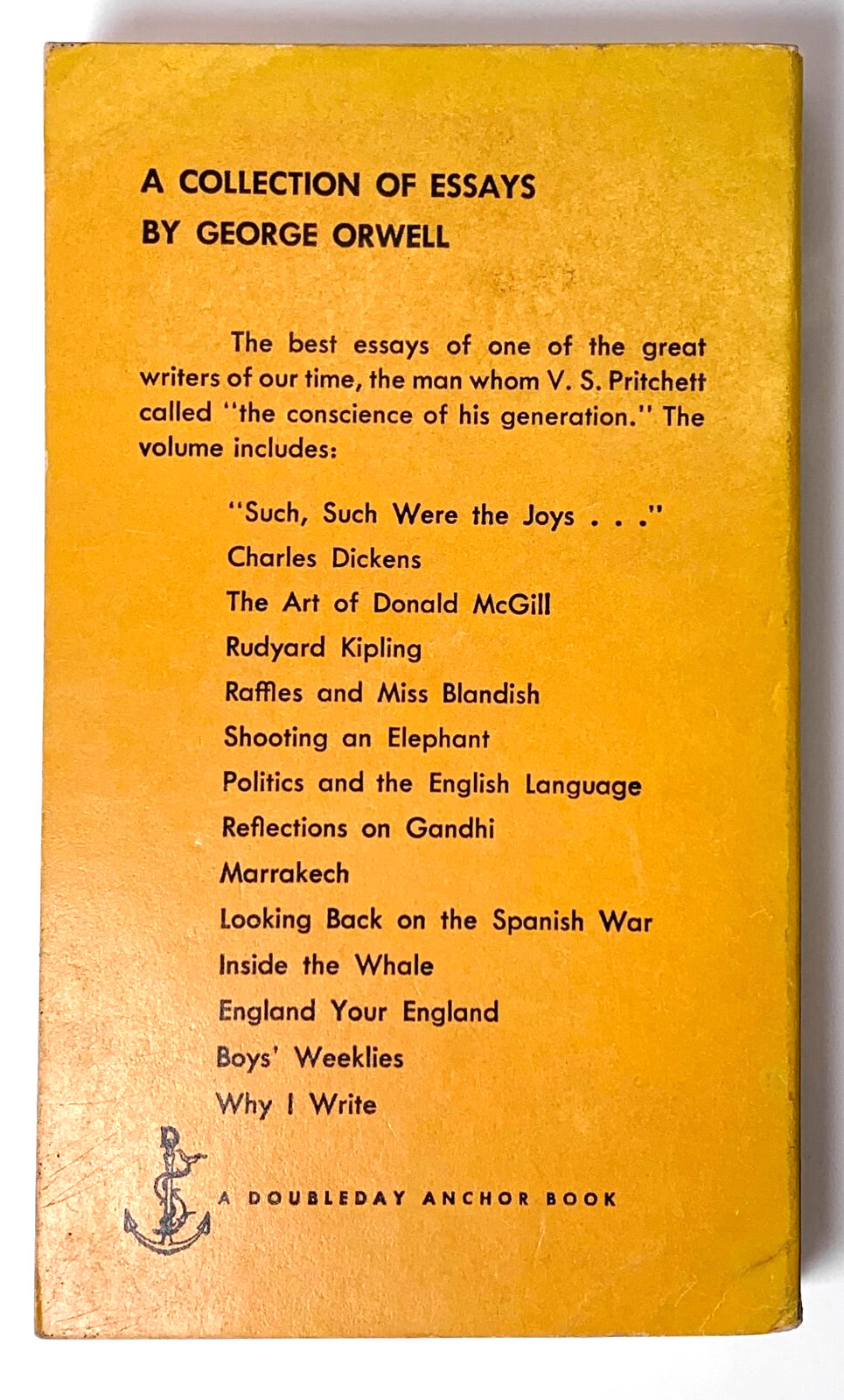 A Collection of Essays by George Orwell, 1954 Doubleday, 95¢ on cover, Very good
