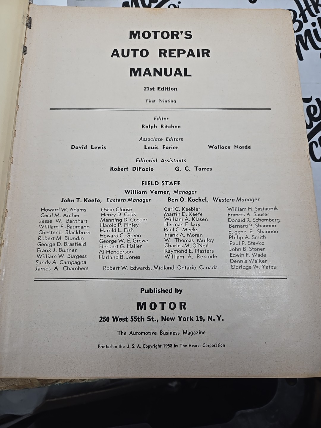 Motor’s Auto Repair Manual 1958 HC