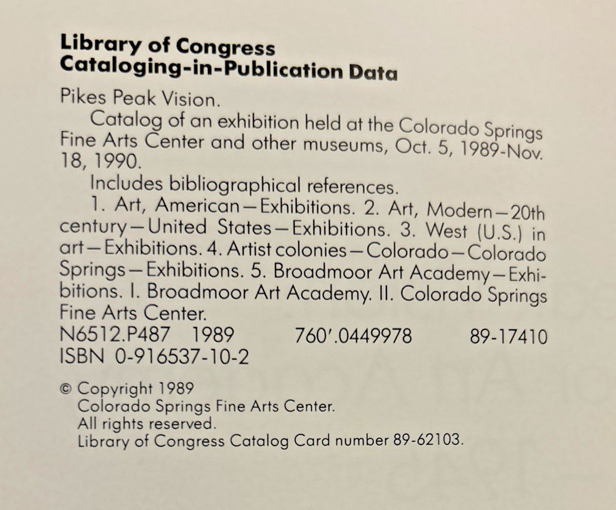 Pikes Peak Vision ~ Broadmoor Art Academy ~ 1919-1945 ~ Paperback