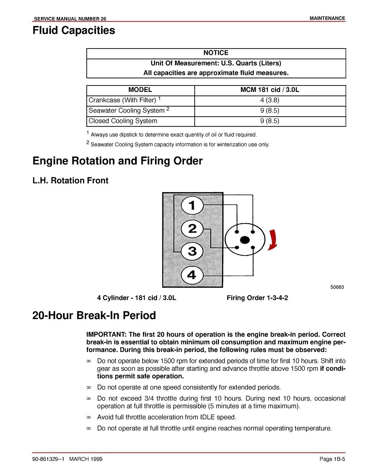 MERCURY MERCRUISER NO. 26 MARINE ENGINE GM 4 CYL 3.0L SERVICE MANUAL , SECURED