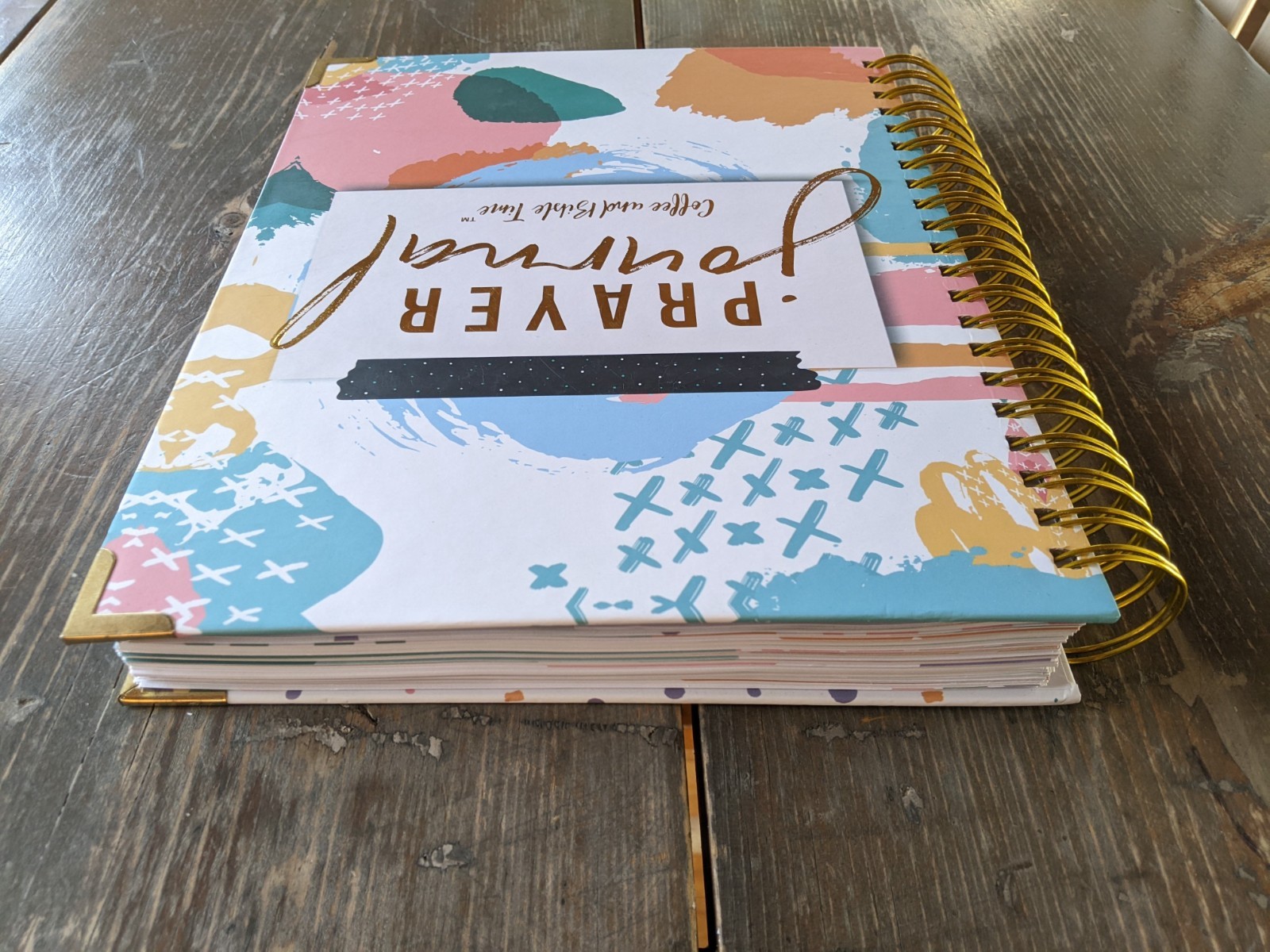 Coffee & Bible Time Prayer Journal with Sticky Notes & Gold Spiral Binding