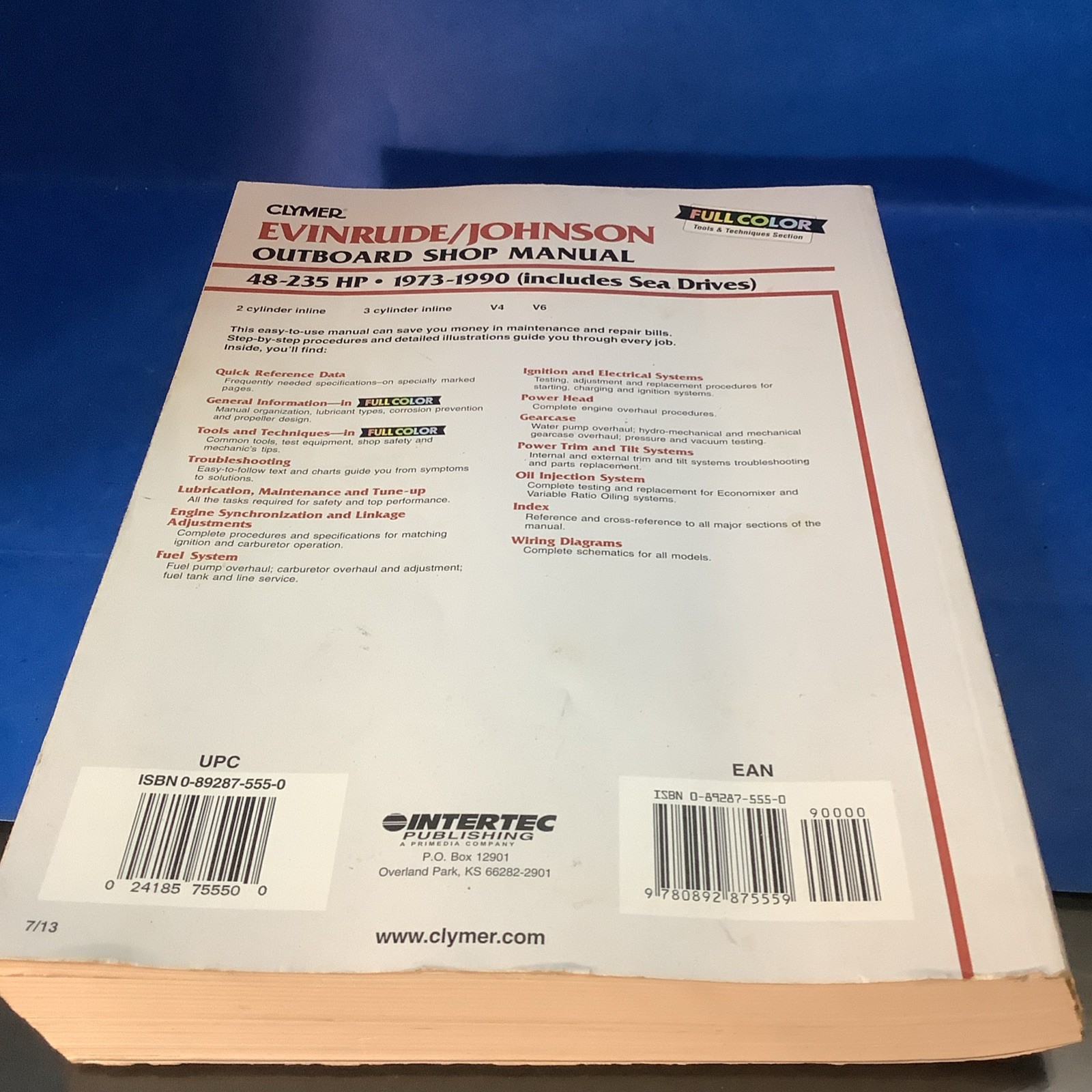 Clymer Evinrude/Johnson Outboard Shop Manual 48-235 HP 1973-1990 Sea Drives