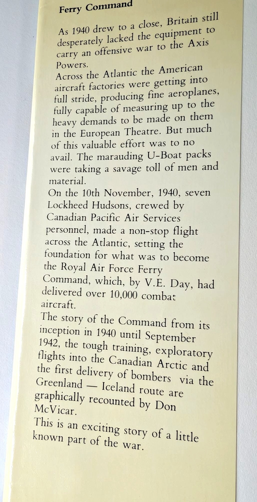 Ferry Command Don McVicar 1981 First Edition Hardcover Dust Jacket- Signed
