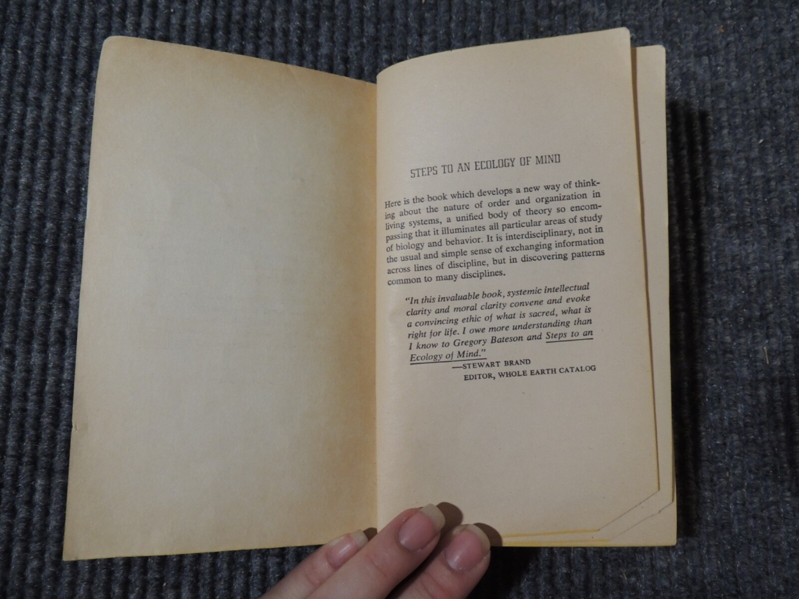 Steps to an Ecology of Mind Gregory Bateson 10th Printing Ballantine Books 1983