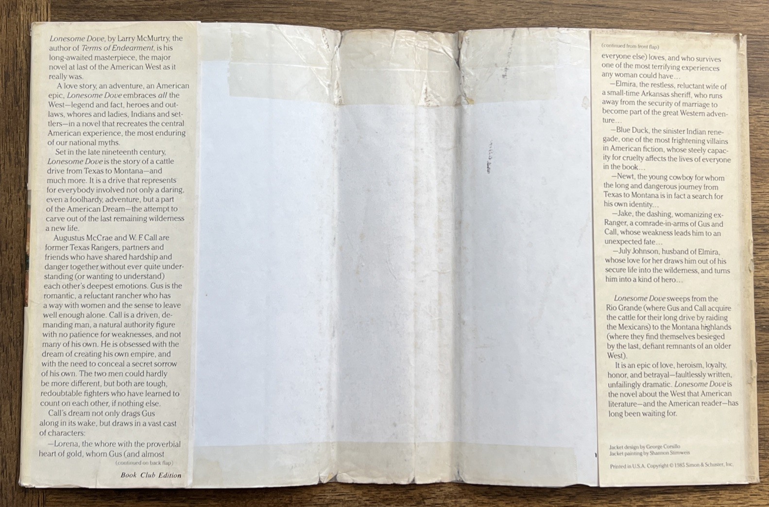 LONESOME DOVE A Novel by Larry McMurtry – 1985 – First Book Club Edition HCDJ