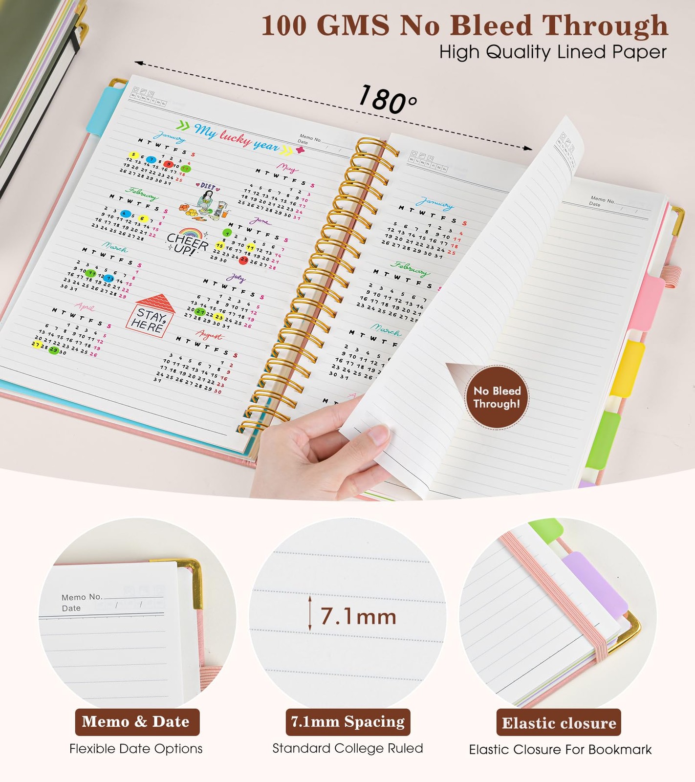 Hardcover Spiral Notebook with Removable Dividers Tabs, 300 pages Leather 5 S…