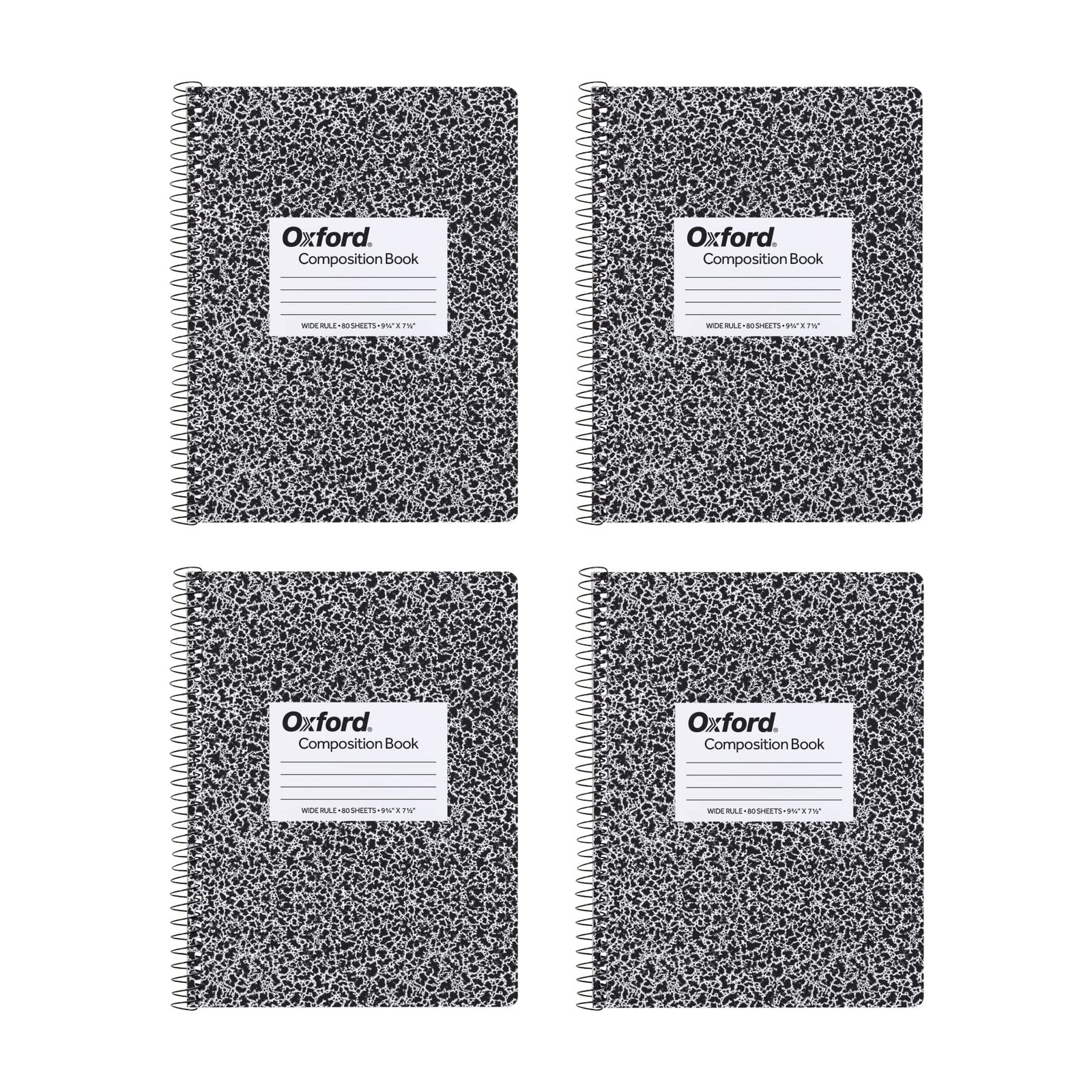 Spiral Composition Notebooks, 4 Pack, Wide Ruled , 9-3/4 x 7-1/2 Inches, 80 S…