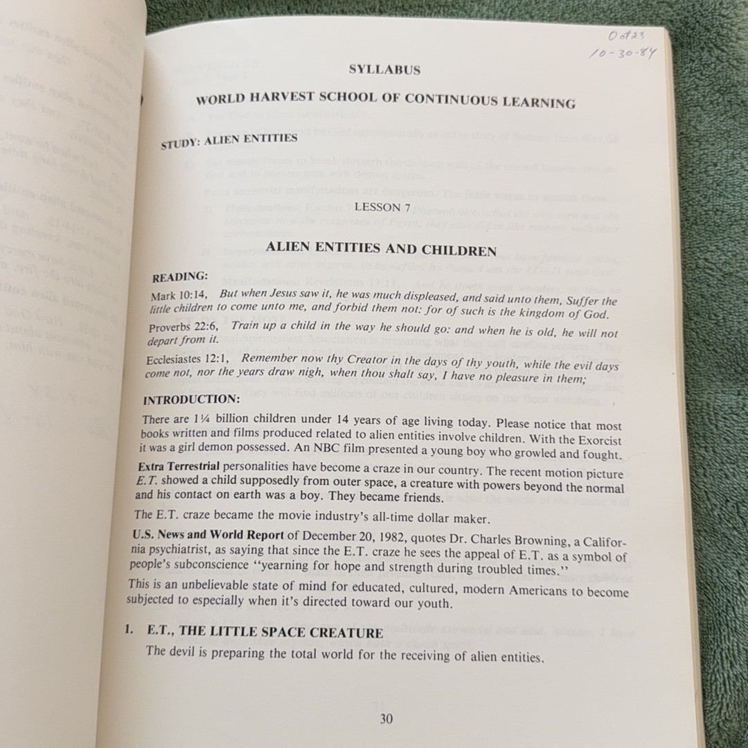 Alien Entities by Dr. Lester Sumrall World Harvest Syllabus 1983 LESEA
