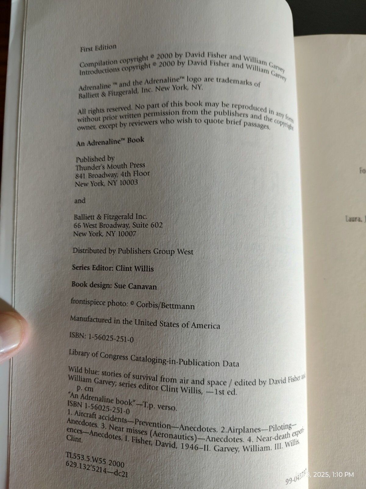 Wild Blue : Stories of Survival from Air and Space, 350 pages, © 2000