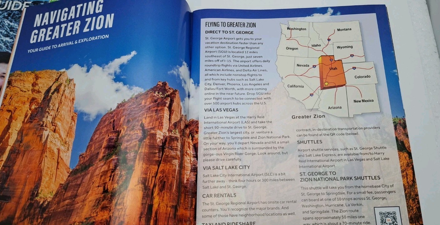 Greater Zion Tourism Official Visitor Guide Map 47 Pages, Staple Bound 2025