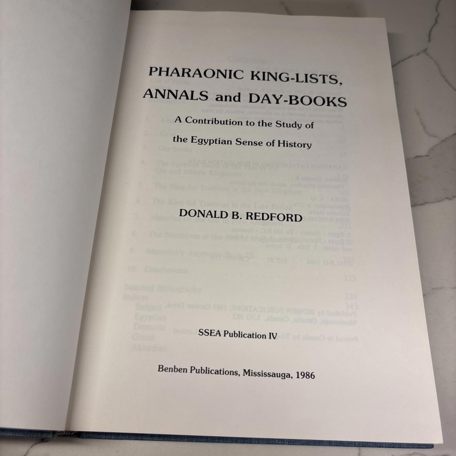 Pharaonic King Lists Annals and Day-Books Donald Redford 1986 Hardcover