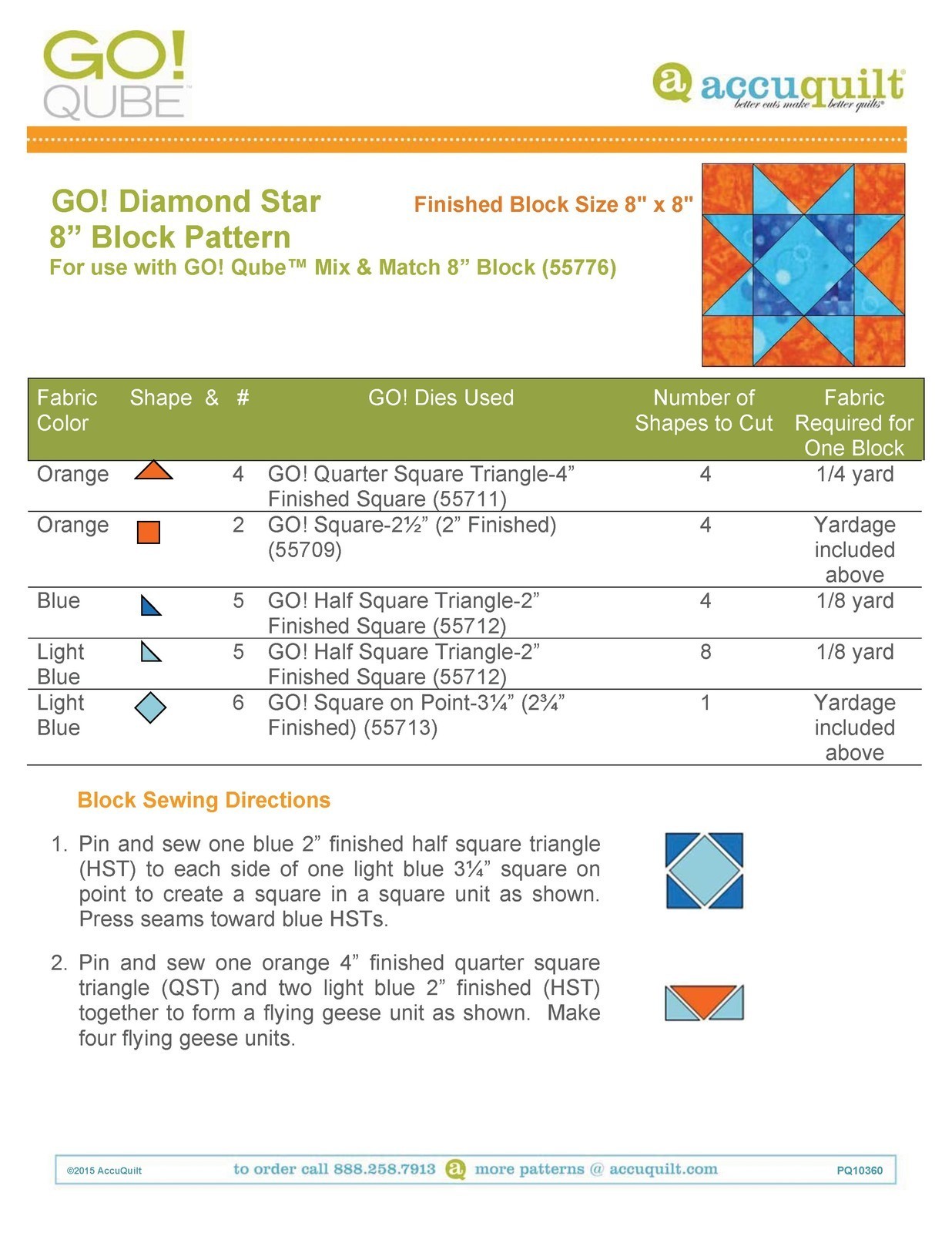ACCUQUILT GO QUBE 8″ Block Patterns Manual – LOOP FASTENED – TOUGH JACKET