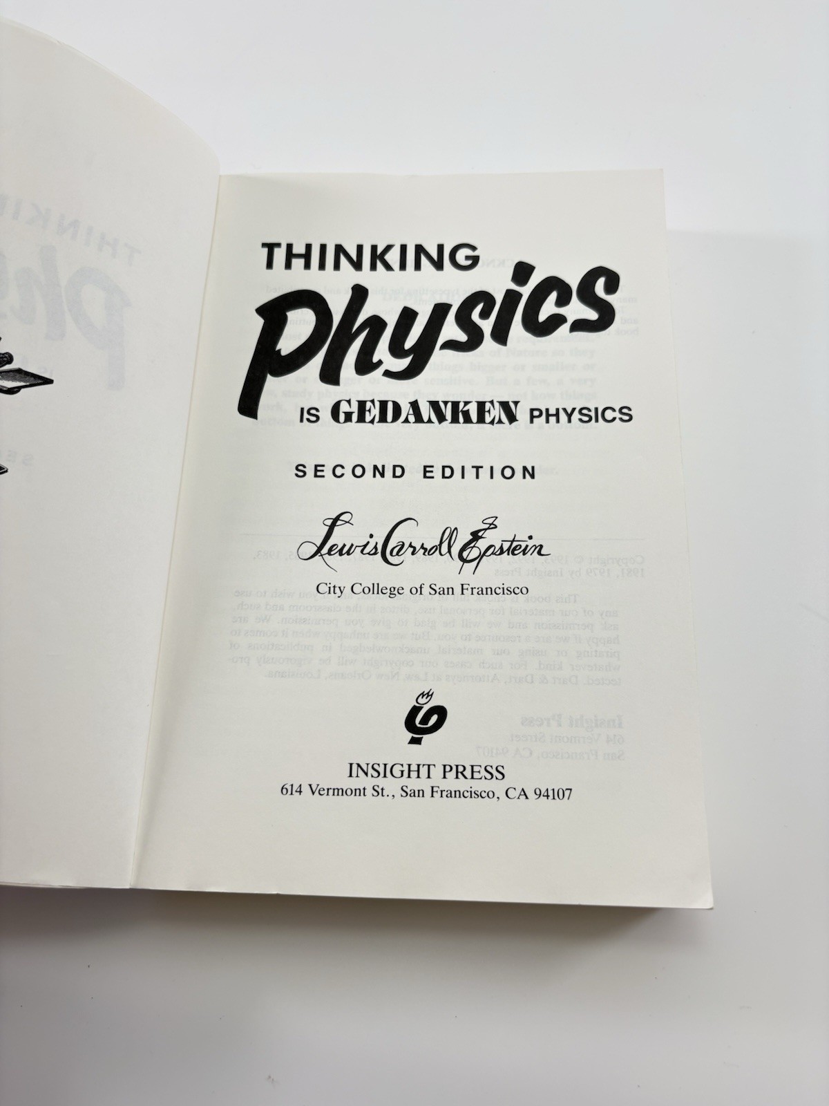 Thinking Physics Is Gedanken Physics by Lewis Carroll Epstein VTG PB 1993 2nd ED