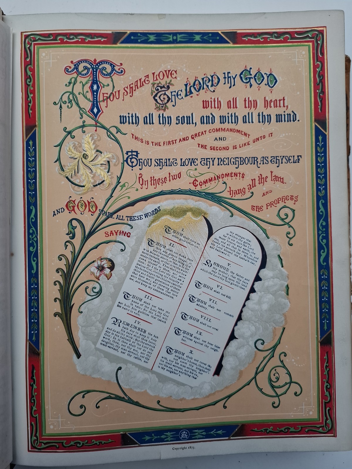 Antique 1873 Complete Domestic Bible Illus. Leather Apocrypha Maps Travels