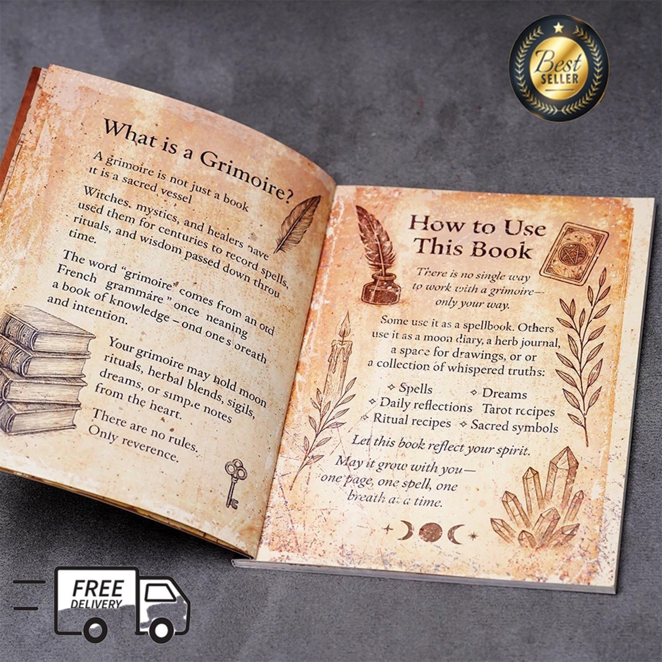 Witchcraft Grimoire Book of Shadows Journal Moon Phases Herbal Lore 77 Pages