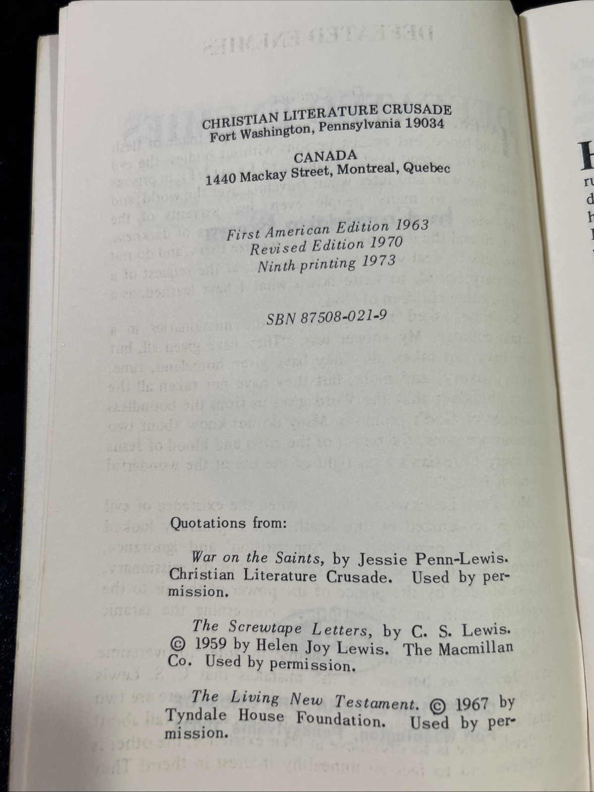 Defeated Enemies – Corrie Ten Boom – 1973 p/b 9th printing pamphlet 30 pages