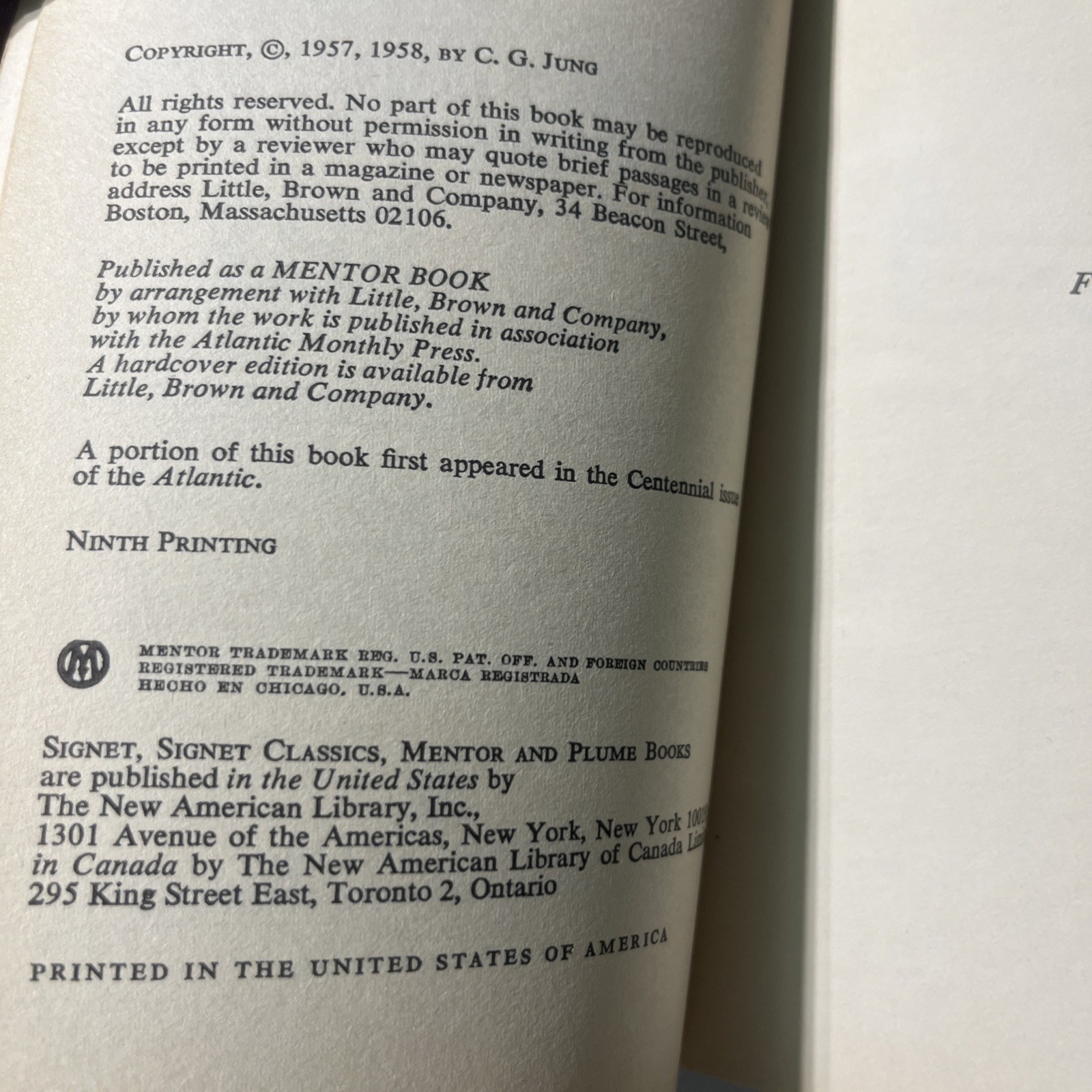 The Undiscovered Self by C.G. Carl Gustav Jung Vtg Mentor Book 1958 9th Print