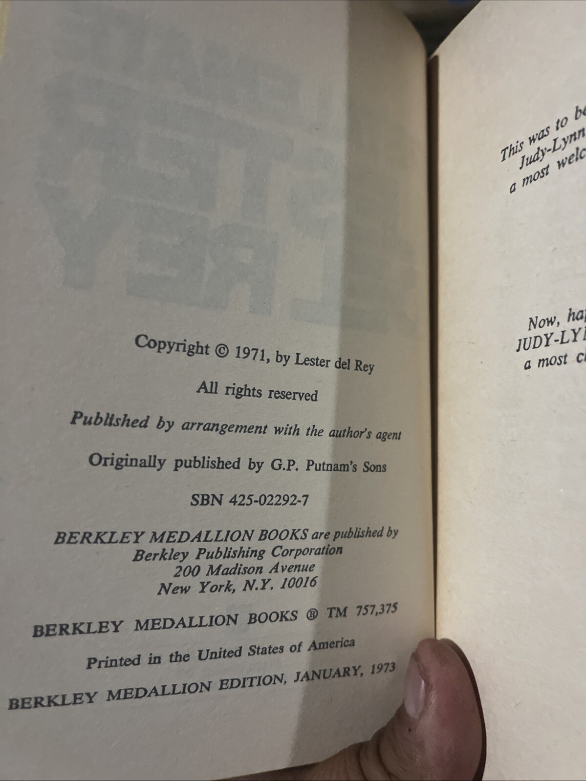 Pstalemate Science Fiction Paperback Book by Lester Del Rey from Berkley 1973