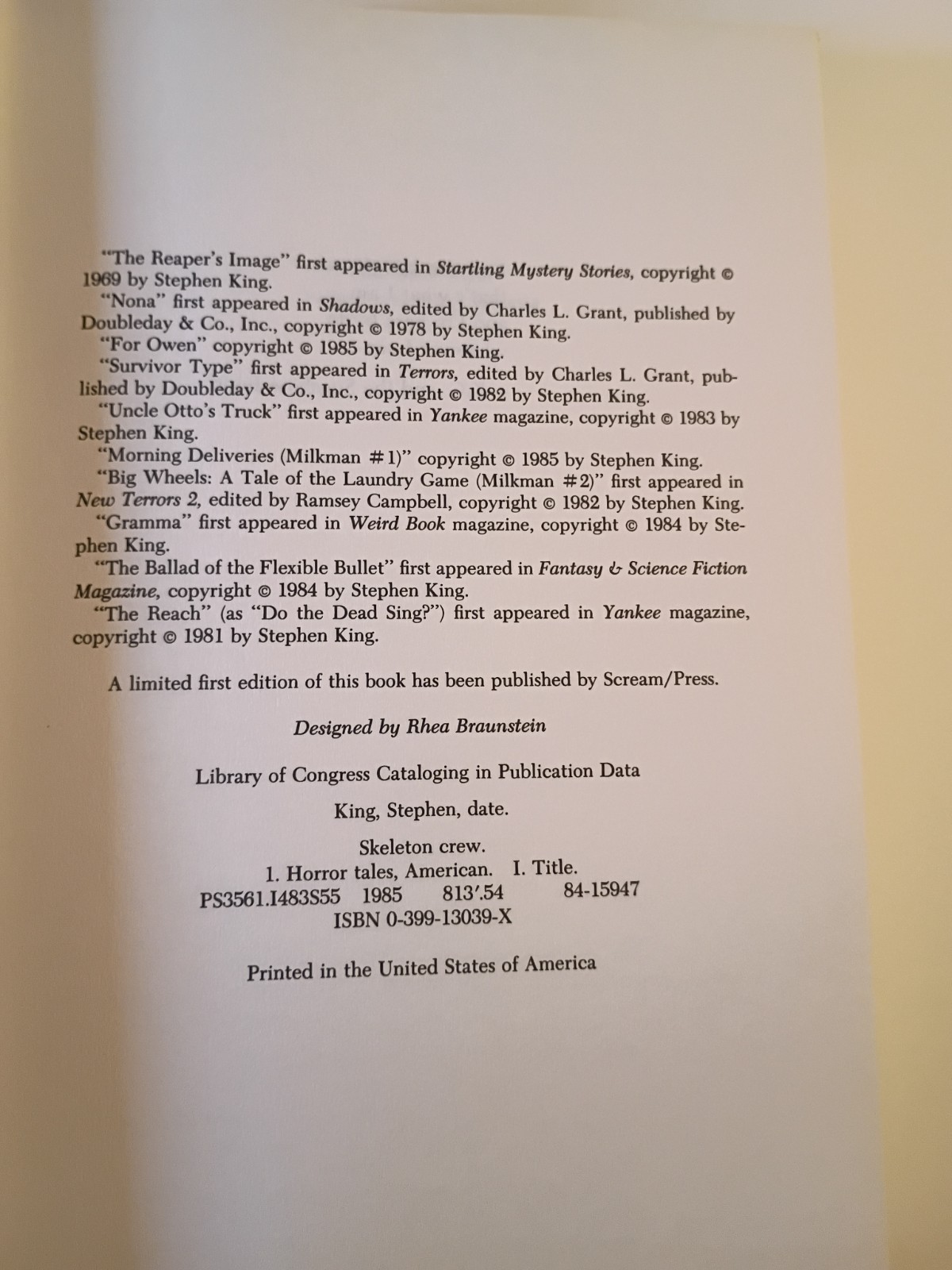 Skeleton Crew Stephen King Book Club Edition hardcover with dust jacket 1985