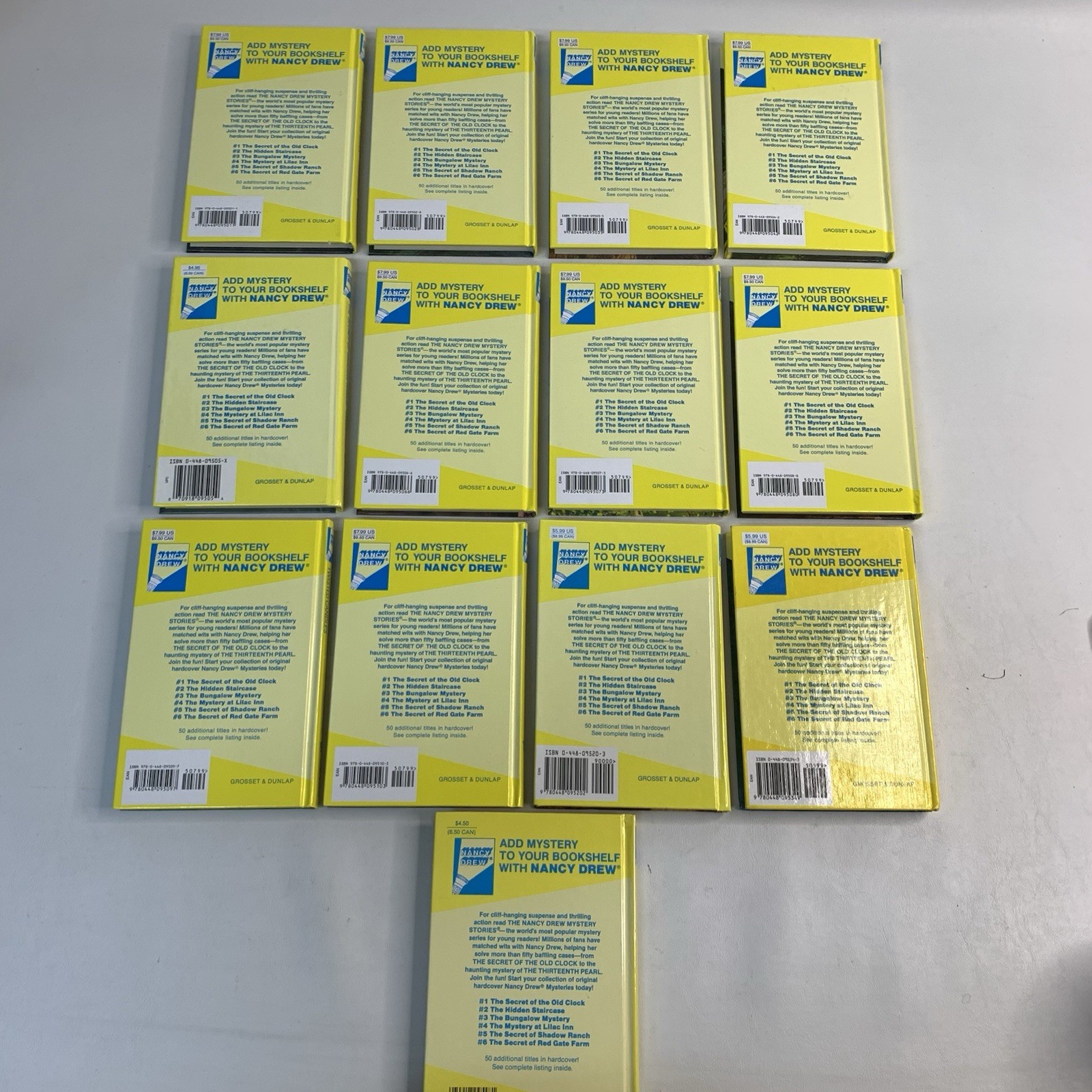 Lot of 13 Nancy Drew Books Flashlight Yellow Spine HC Books 1- 10, 20, 34 & 48