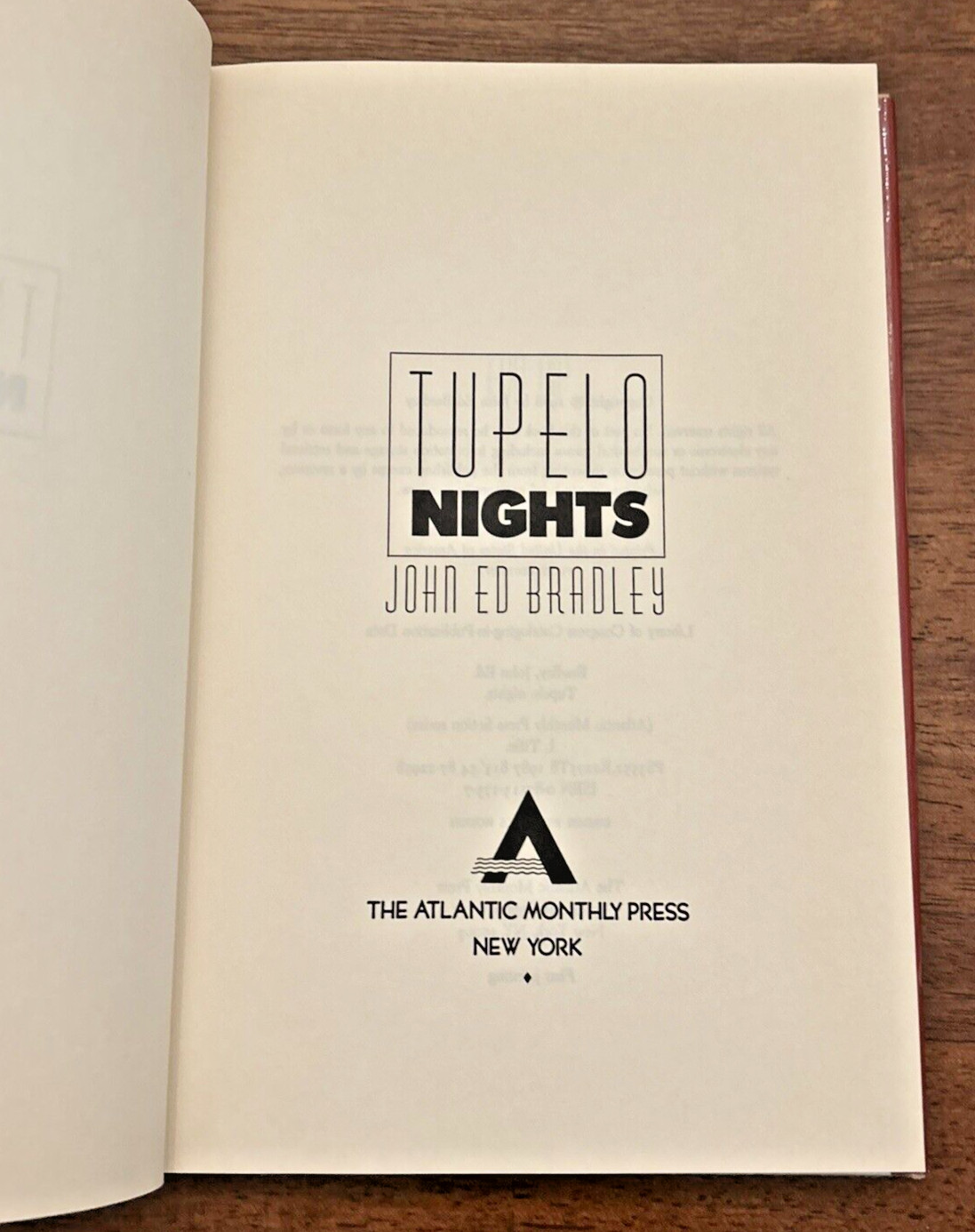 Tupelo Nights, by John Ed Bradley, HC/DJ, 1988 STATED FIRST EDITION!