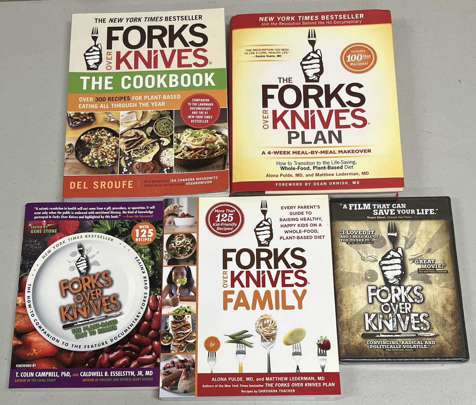 Forks Over Knives, Lot of 5 (4 books+ 1 DVD) items on plant-based diet