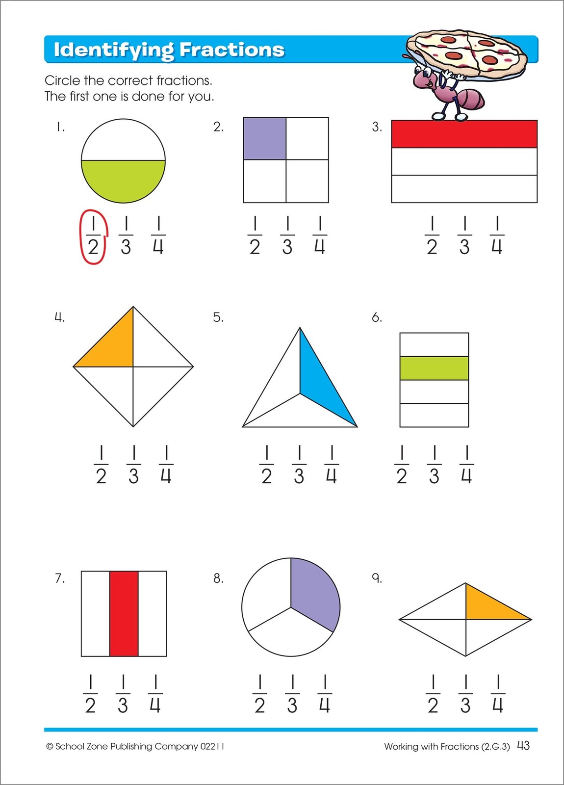 School Zone Time, Money & Fractions Workbook: 64 Pages, 1st Grade, Multicolor
