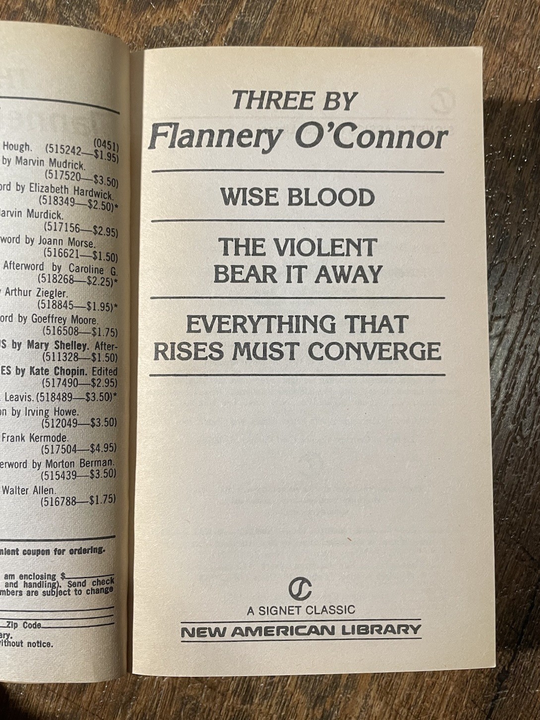 Three by Flannery O’Connor New American Library Paperback Signet Classic Fiction