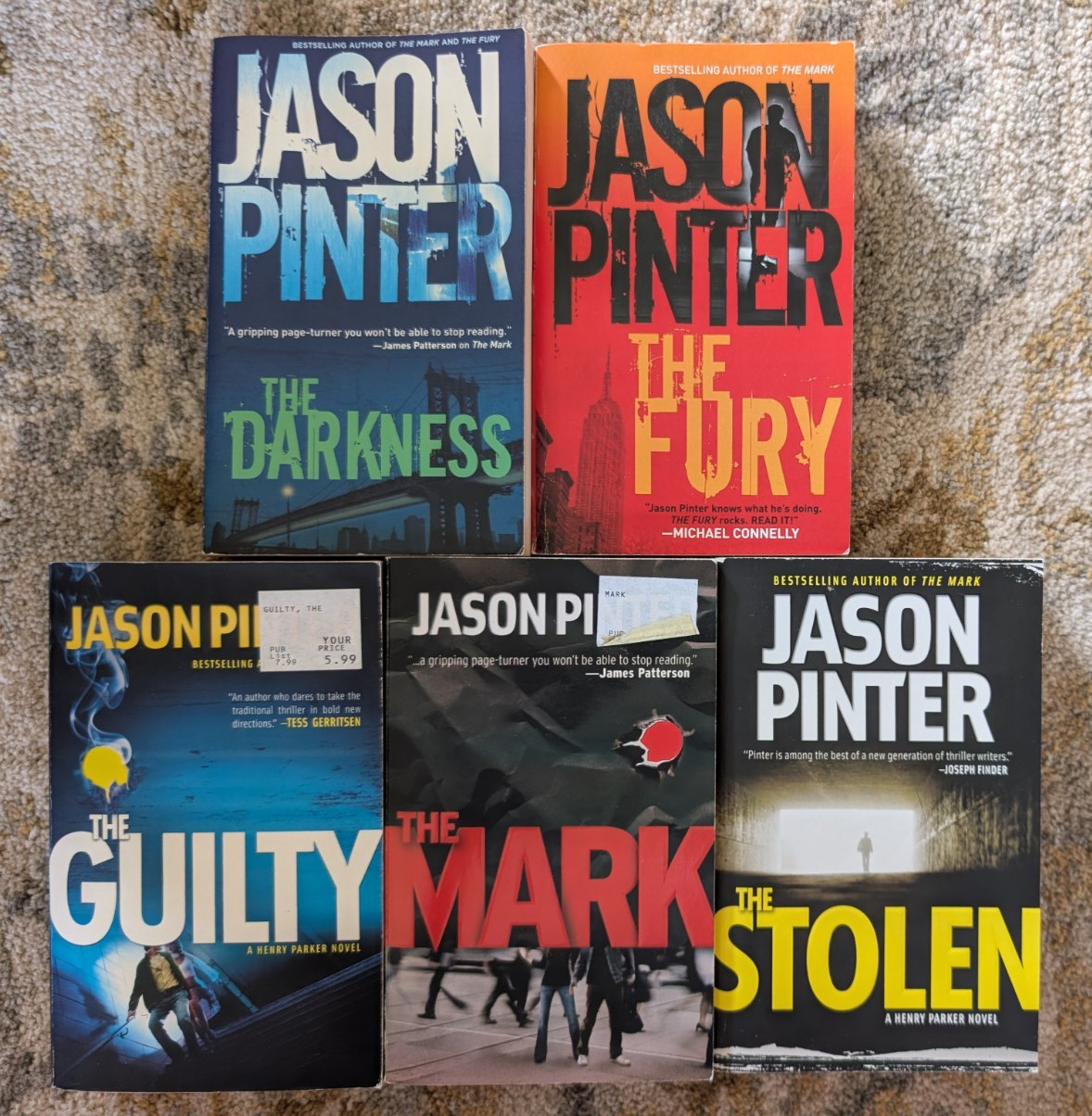 Lot Of 5 Jason Pinter Books Novels The Darkness, Stolen, Mark, Fury, Guilty PB