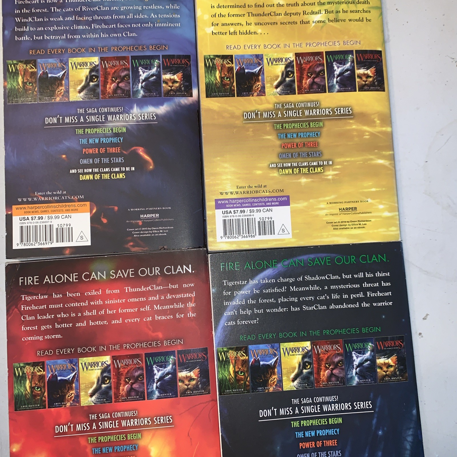 Warriors By Erin Hunter #2,3,4,5 Lot Of Paperback Books 1 W Damage See Pics