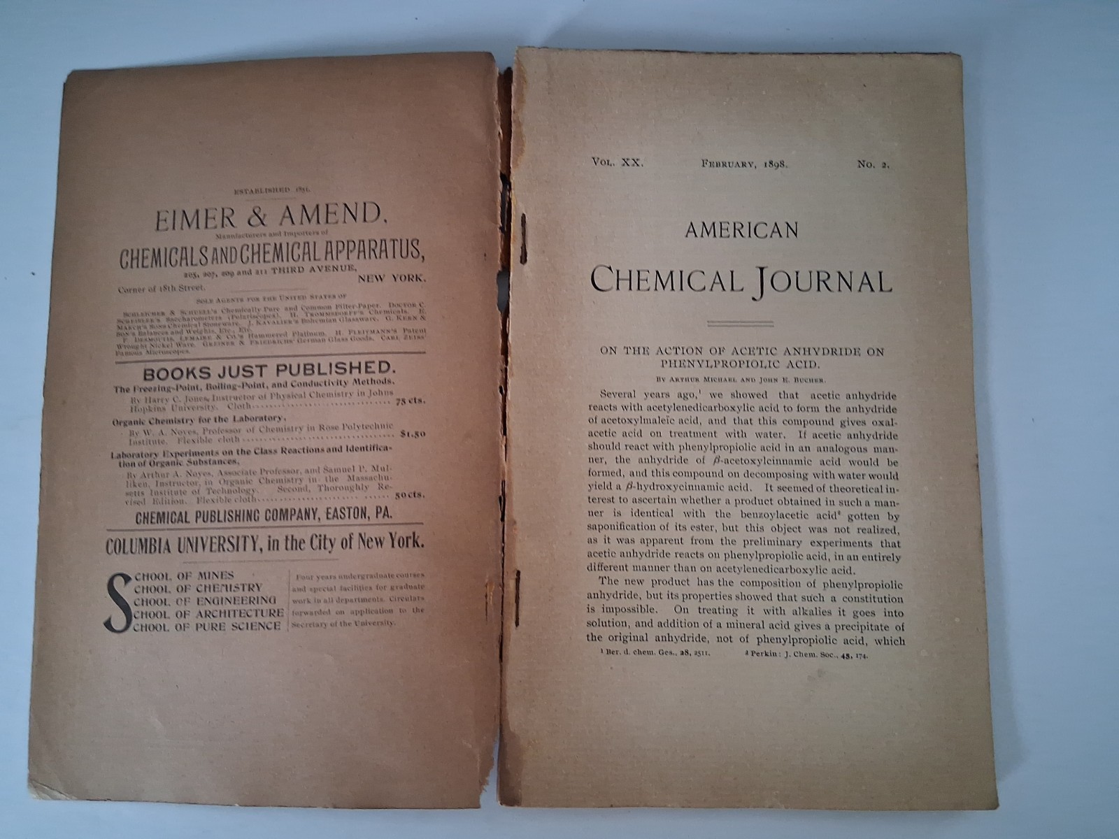Rare Antiquarian Chemical Journal Set Ira Remsen 1898 Vol 20 No 1 2345679 10