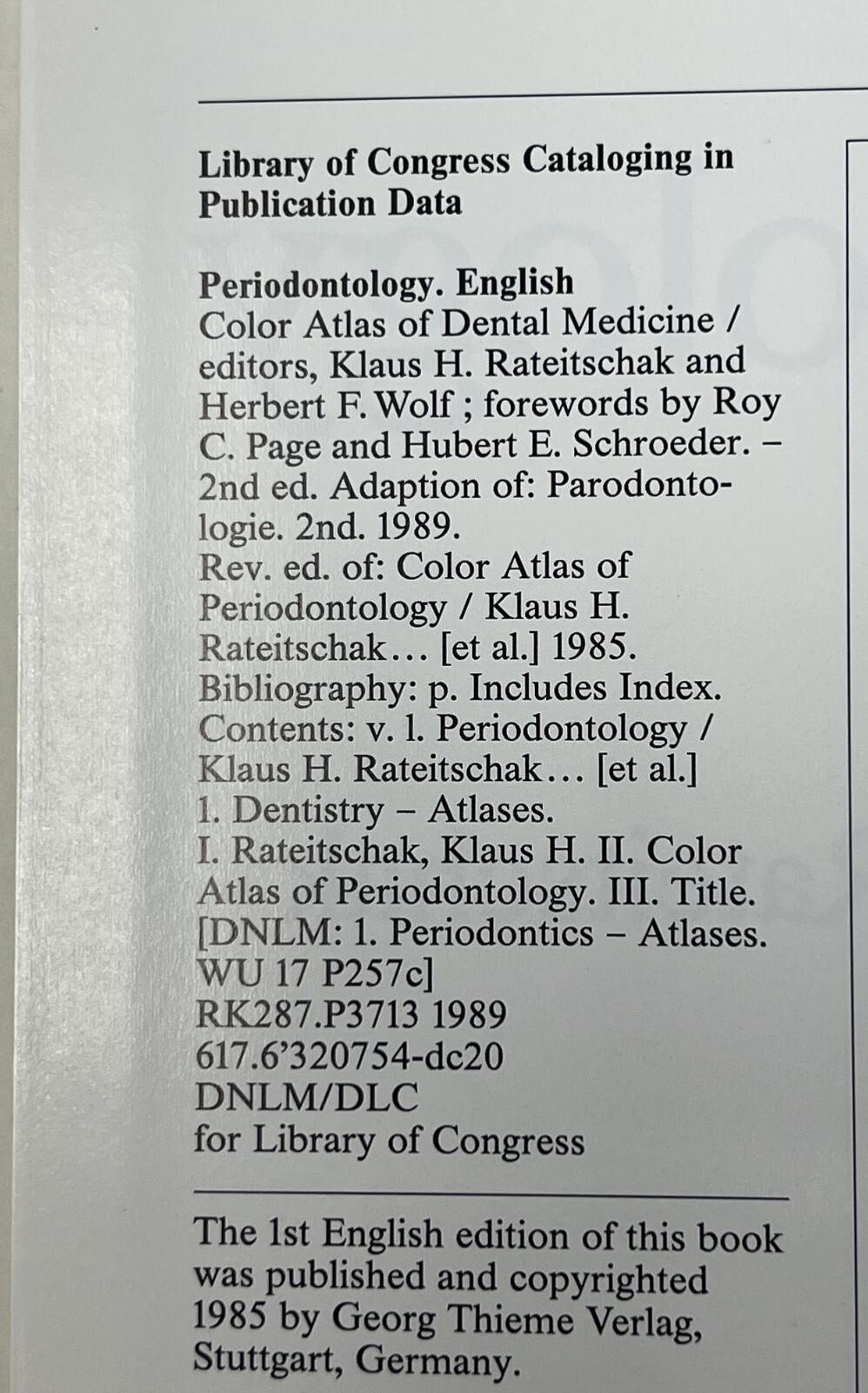Color Atlas of Dental Medicine: Periodontology by Rateitschak, Wolf & Hassell HC