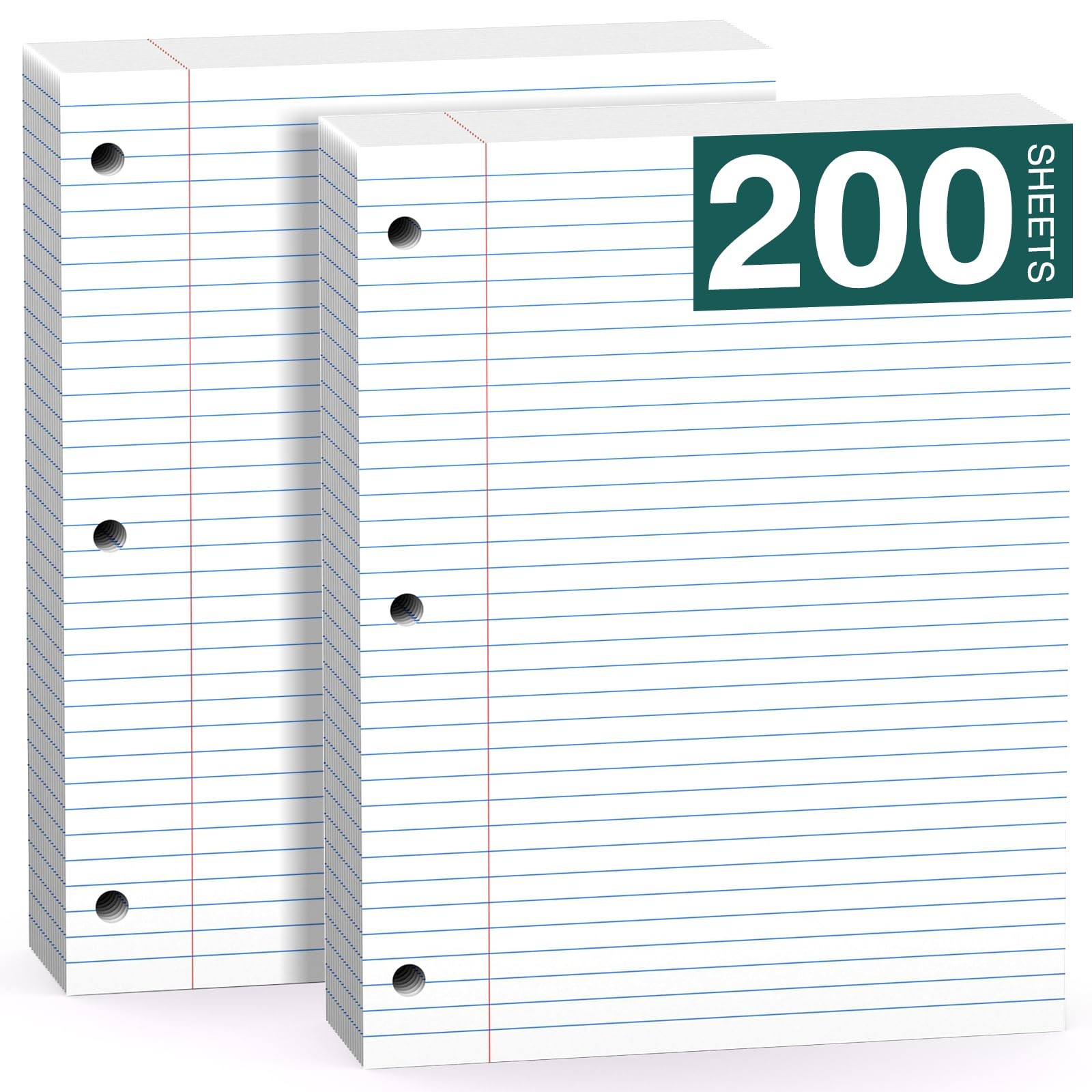 College Ruled Filler Paper 8×10.5 3 Hole Punched 200 Sheets Writing Notebook Pad