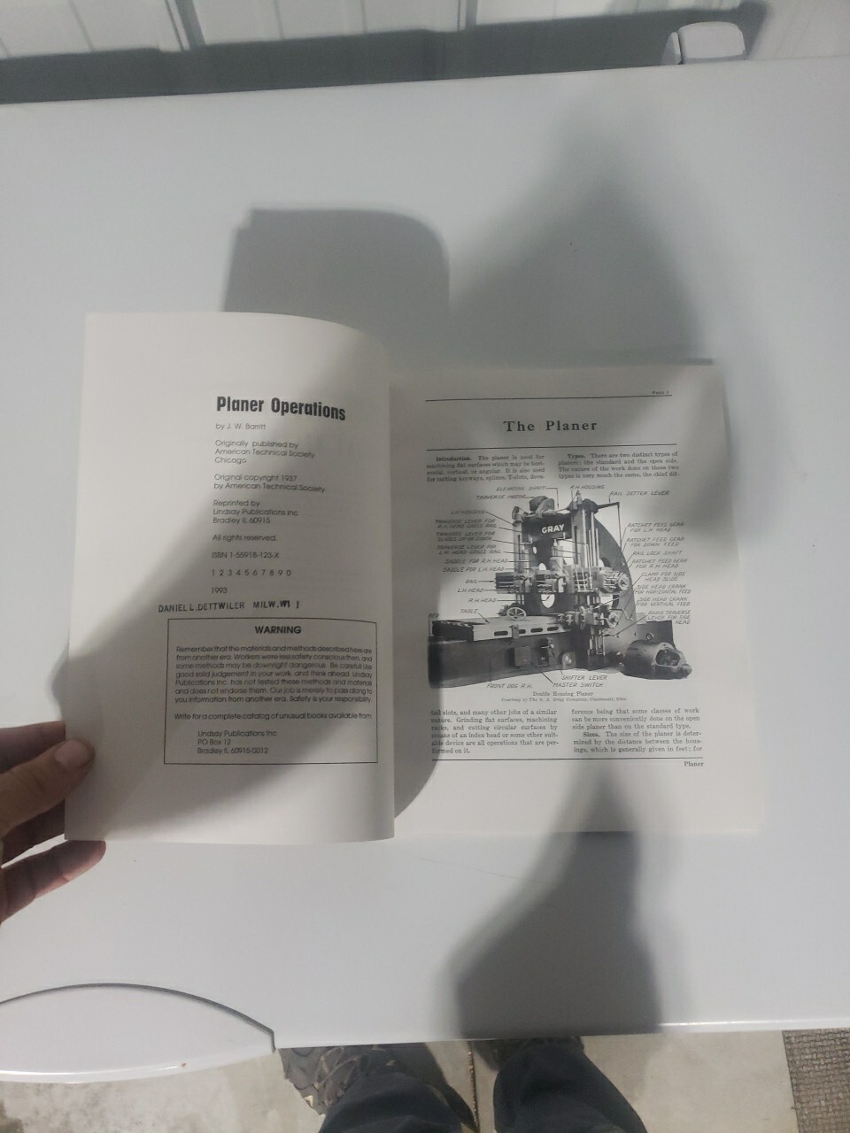 PLANER OPERATIONS By J. W Barritt *Excellent Condition* Lindsay Reprint