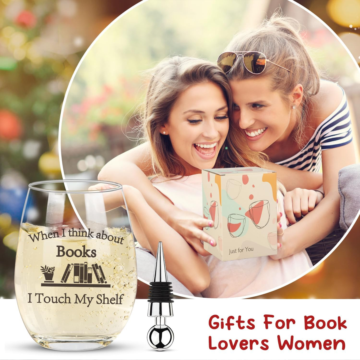 Book Lovers Gifts for Women, When I Think about Books I Touch My Shelf 16Oz Stem