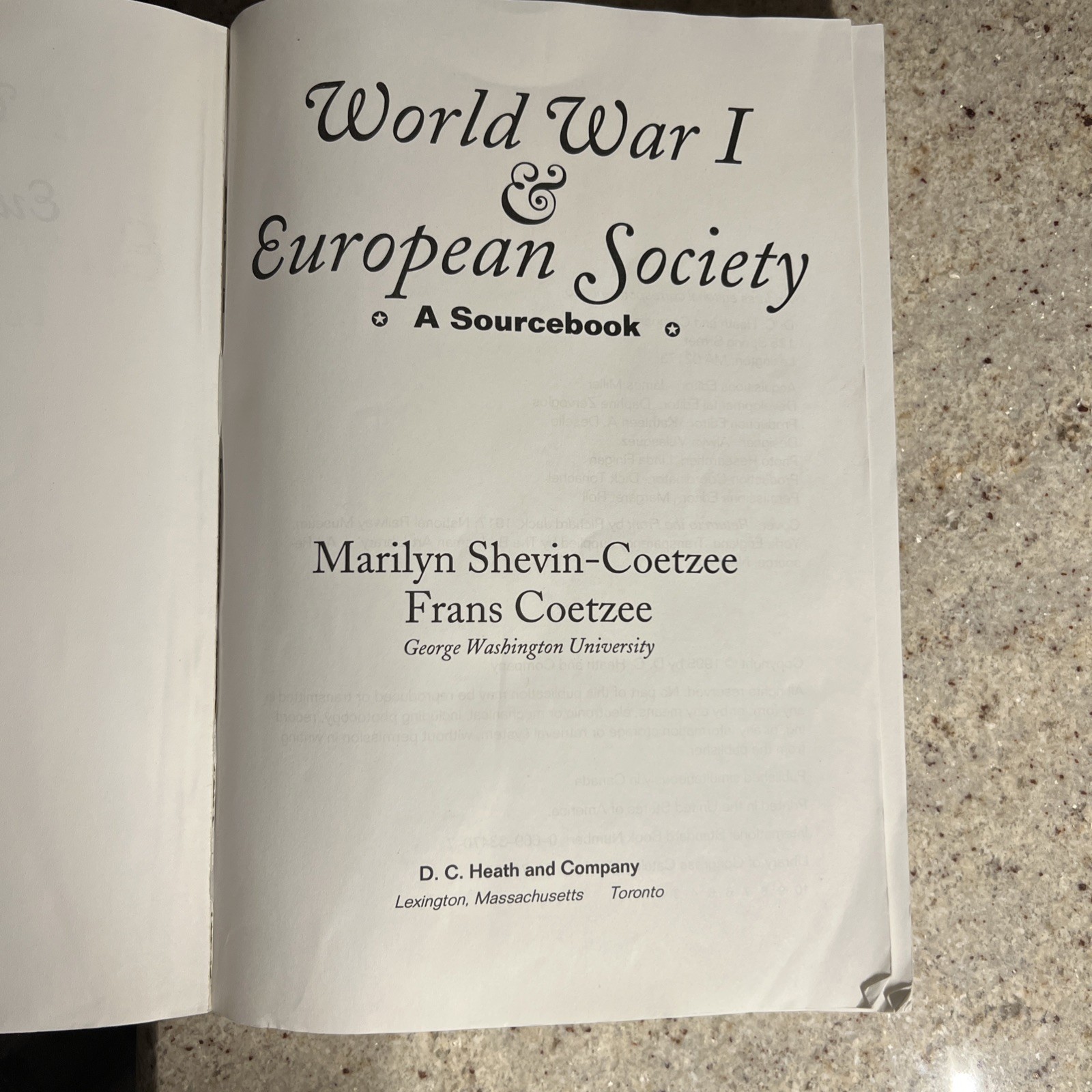 World War I & European Society : A Sourcebook by Frans Coetzee & Marilyn Shevin