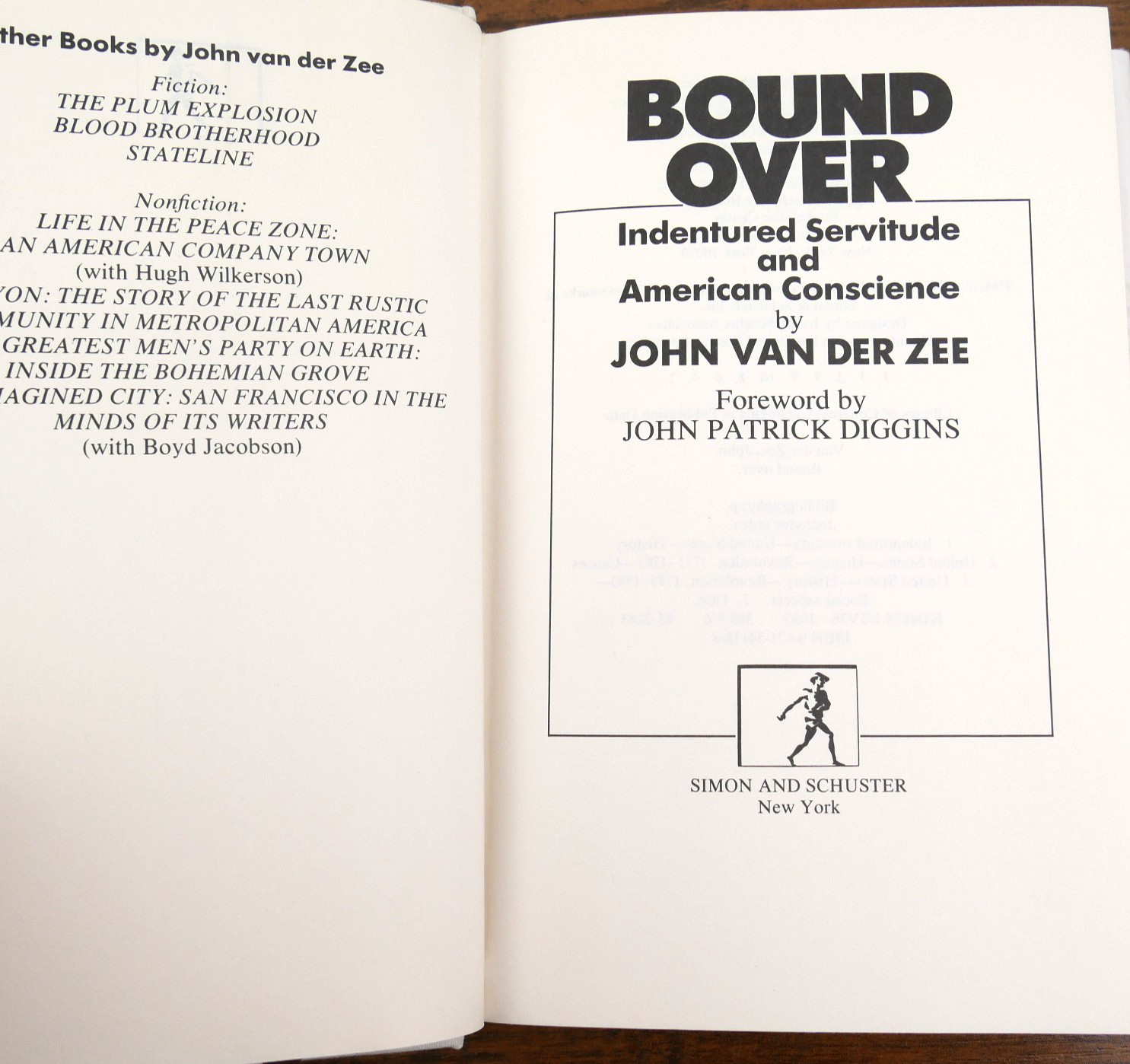 Bound Over Indentured Servitude History John Van Der Zee 1985 HC DJ First Ed