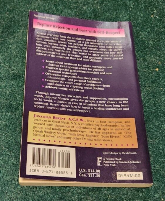 1994 BEYOND SHYNESS How to Conquer Social Anxieties Jonathan Berent Paperback