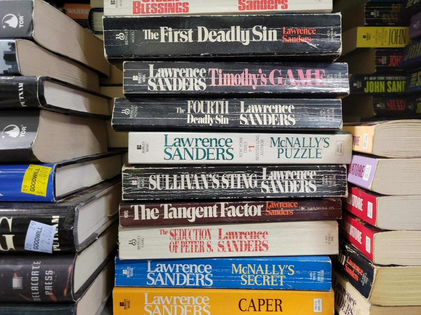 Lot of 10 Paperback Lawrence Sanders Mystery Thriller Novels Random Mix