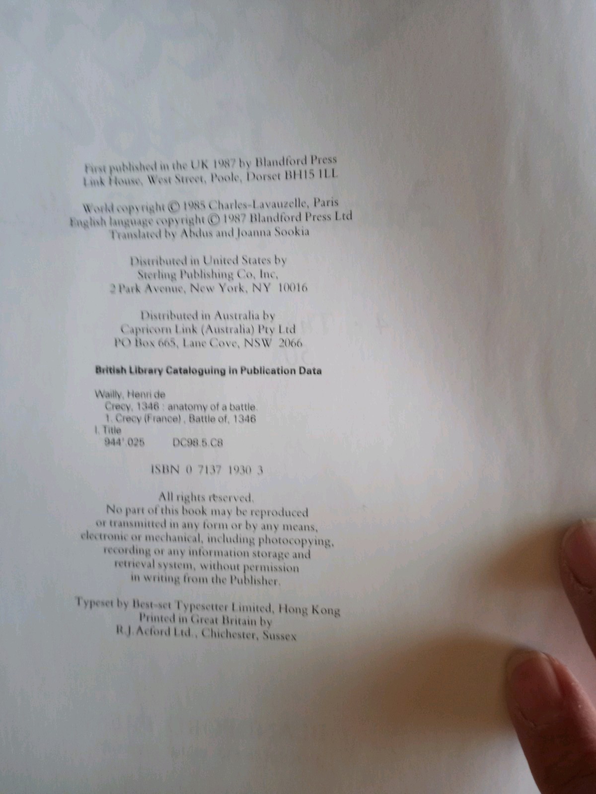 Crecy 1346 Anatomy Of A Battle By Henri de Wailly 1987 Translation By Sookia