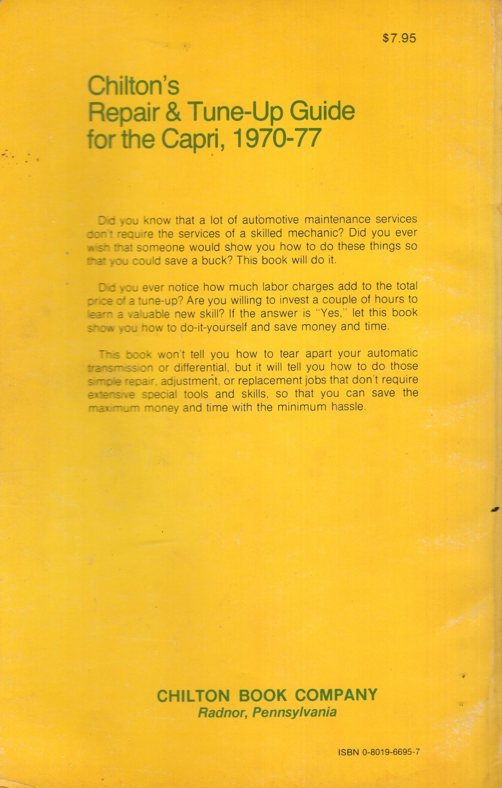 Chilton’s Repair & Tune-Up Guide Capri 1970 – 1977 MN692