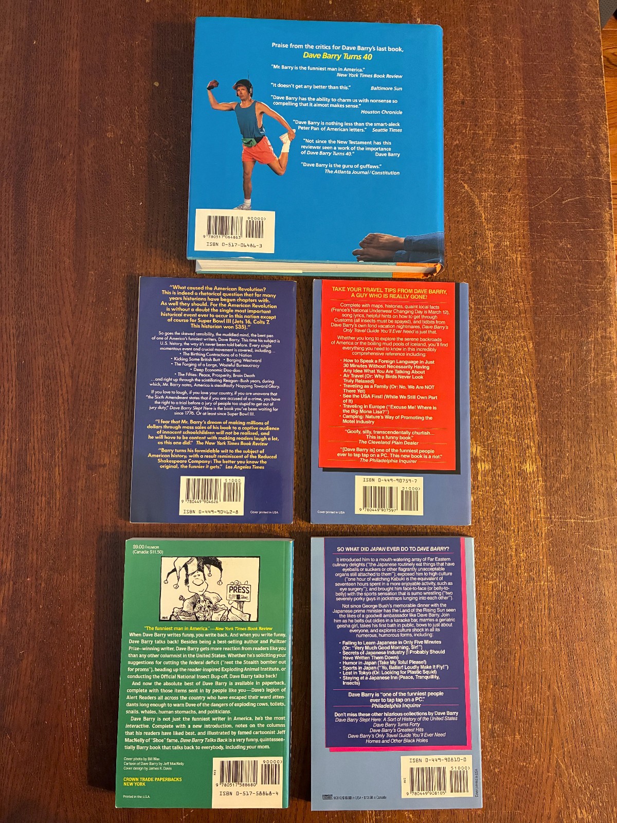 Mixed Lot of Dave Barry Books – 5 Different Titles (1 HC 4 Soft Cover) Humor VG+