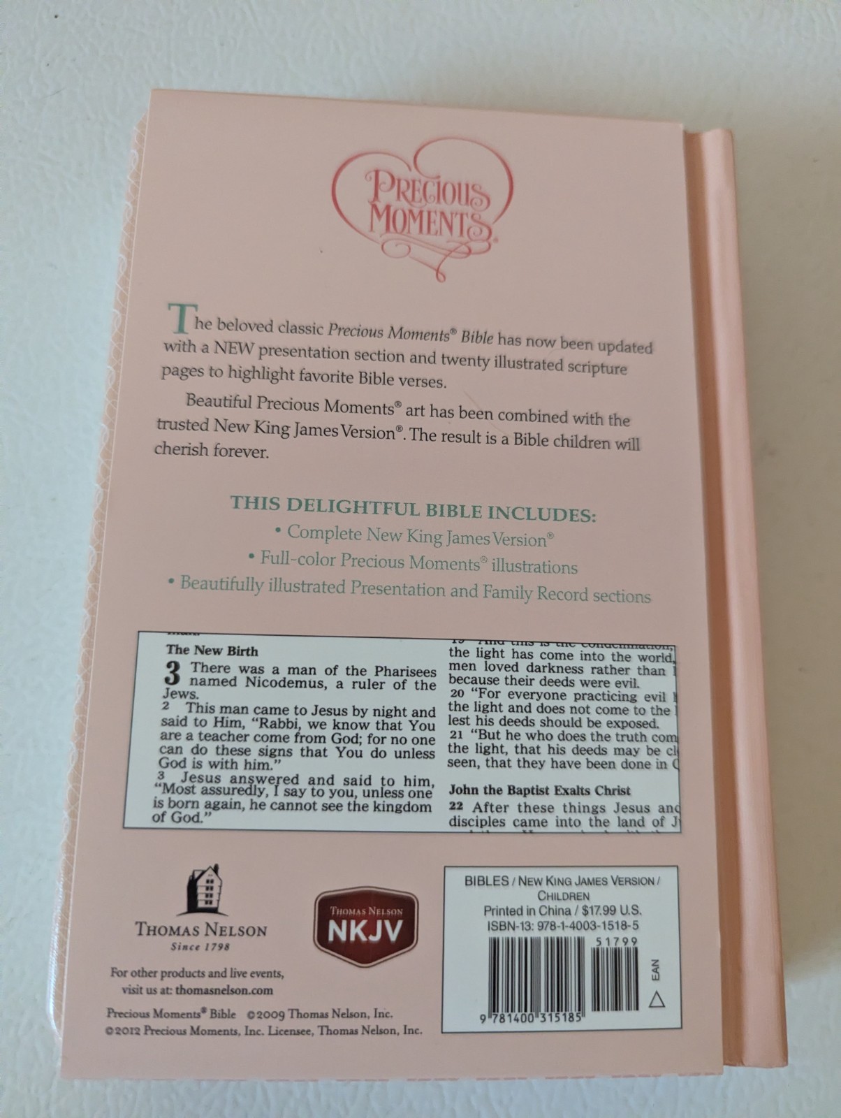 Precious Moments® Pink Small Hands Holy Bible NKJV Hardbound, Illustrated New
