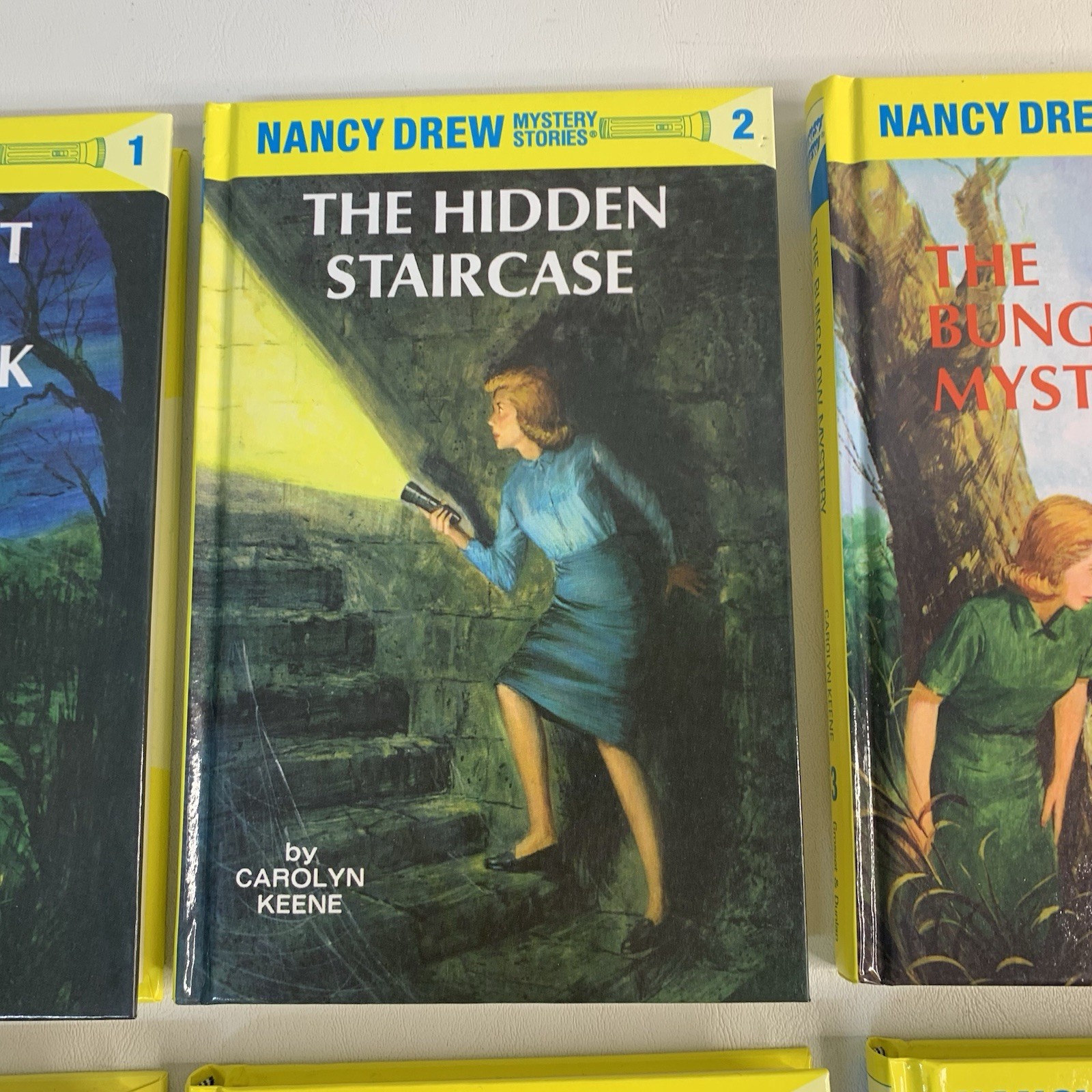 Lot of 13 Nancy Drew Books Flashlight Yellow Spine HC Books 1- 10, 20, 34 & 48
