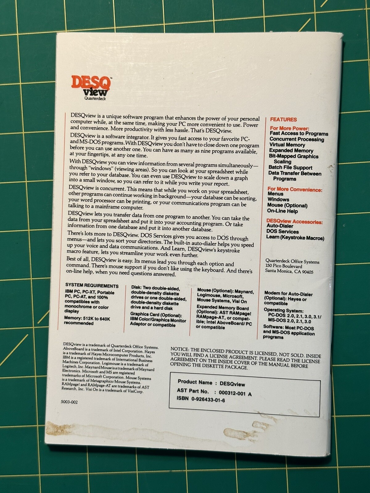 DESQview Quaterdeck Special Edition for AST Research Inc.