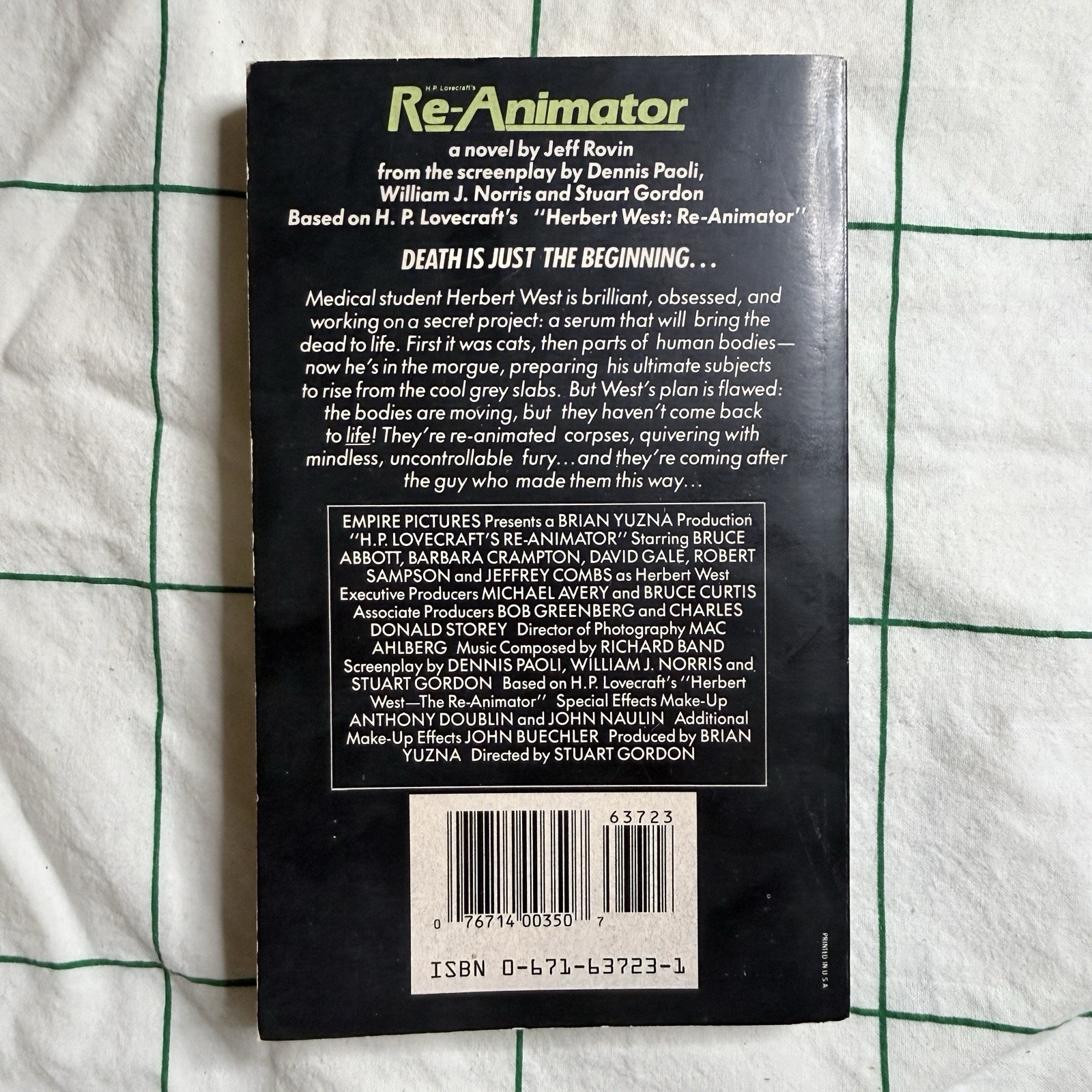 H.P. Lovecraft’s Re-Animator by Jeff Rovin 1987 Pocket Horror – First Edition