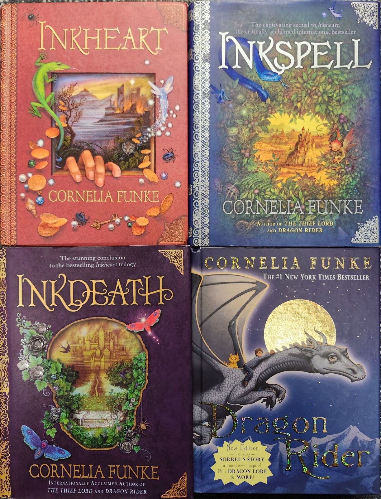 Complete Series Set INKHEART TRILOGY Cornelia Funke Hardcover Lot + Dragon Rider