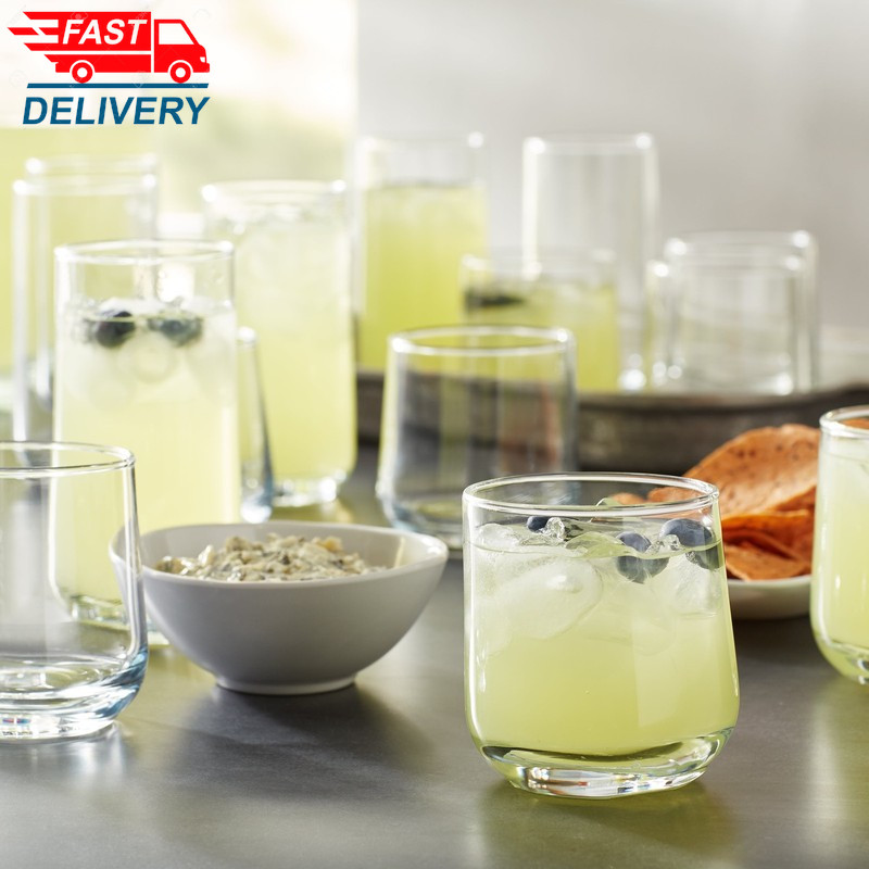 Josie Mixed Size Glass Drinkware, Set of 16