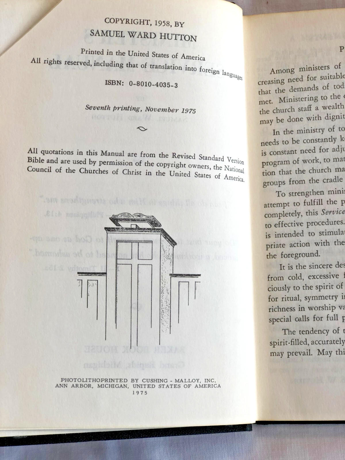Ministers Service Manual Samuel Ward Hutton 1975 7TH PRINT HB