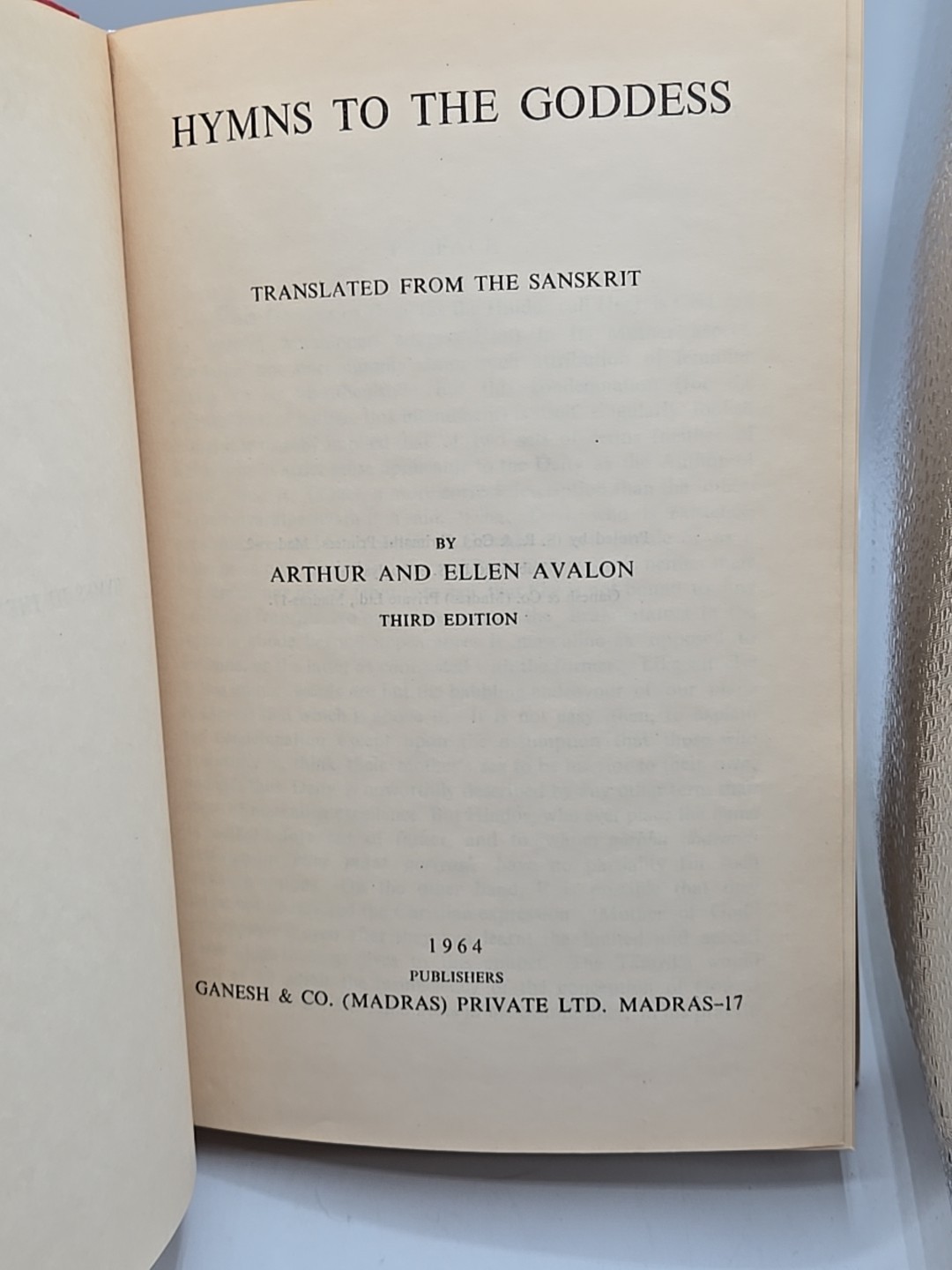 Hymns to the Goddess By Arthur & Ellen Avalon Hardcover 1964